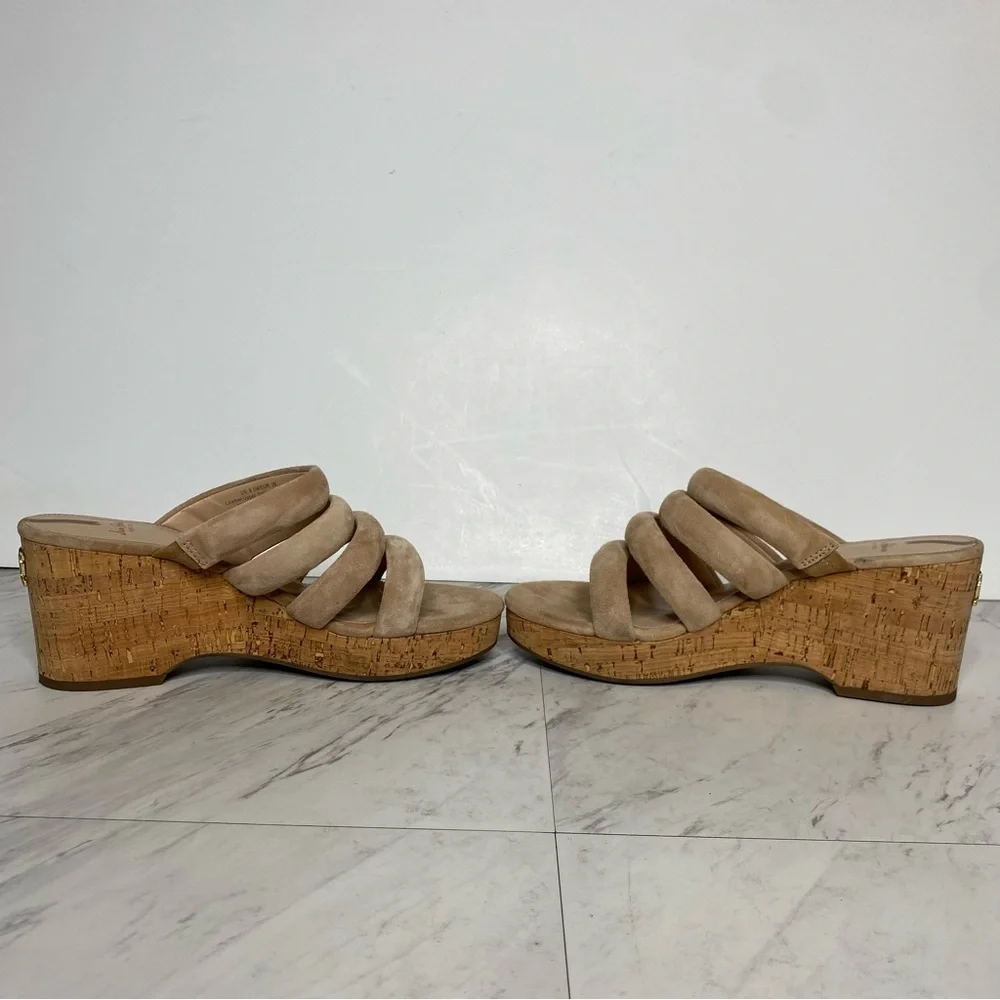 Sam Edelman Yuki Tan Suede Cork Wedge Heel Sandal 8 1/2 M